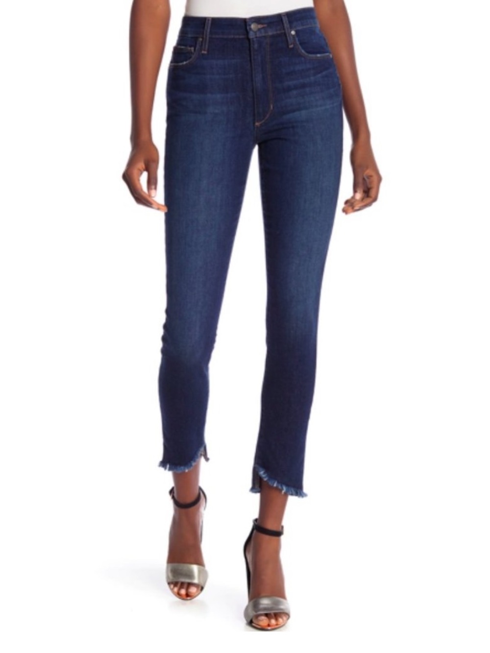 Joe's Jeans Flawless Medium Wash Denim High-Rise Asymmetric Raw Frayed Hem Blue